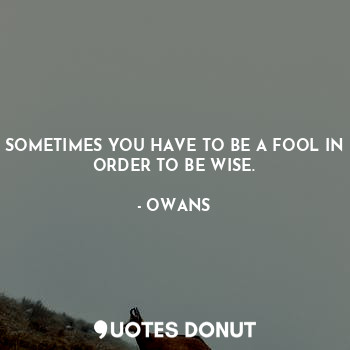 SOMETIMES YOU HAVE TO BE A FOOL IN ORDER TO BE WISE.