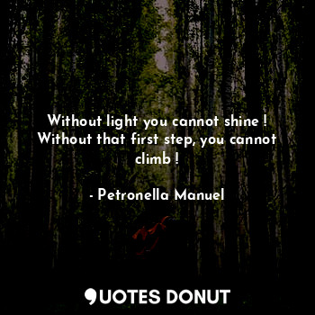  Without light you cannot shine !
Without that first step, you cannot climb !... - Petronella Manuel - Quotes Donut
