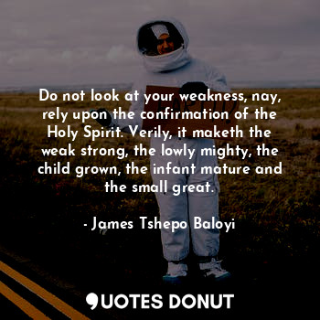  Do not look at your weakness, nay, rely upon the confirmation of the Holy Spirit... - James Tshepo Baloyi - Quotes Donut