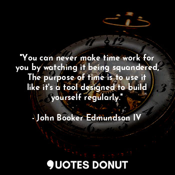 "You can never make time work for you by watching it being squandered, The purpose of time is to use it like it's a tool designed to build yourself regularly."
