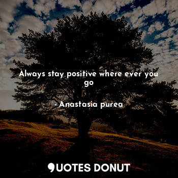  Always stay positive where ever you go... - Anastasia purea - Quotes Donut