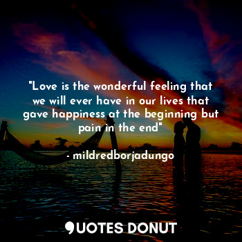 "Love is the wonderful feeling that we will ever have in our lives that gave happiness at the beginning but pain in the end"