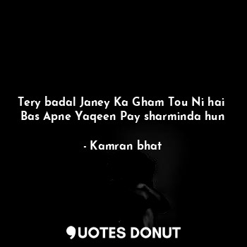  Tery badal Janey Ka Gham Tou Ni hai 
Bas Apne Yaqeen Pay sharminda hun... - Kamran bhat - Quotes Donut