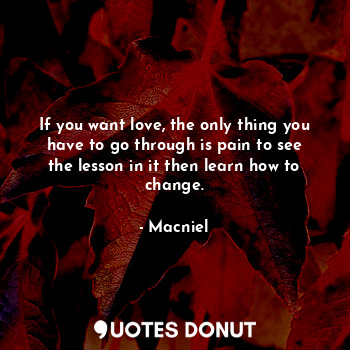 If you want love, the only thing you have to go through is pain to see the lesson in it then learn how to change.