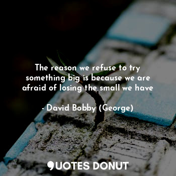 The reason we refuse to try something big is because we are afraid of losing the small we have