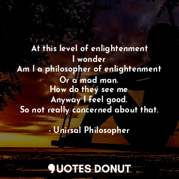  At this level of enlightenment
I wonder
Am I a philosopher of enlightenment
Or a... - Unirsal Philosopher - Quotes Donut