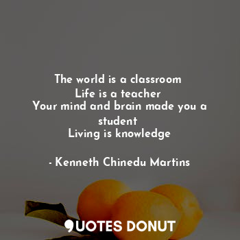 The world is a classroom 
Life is a teacher 
Your mind and brain made you a student 
Living is knowledge