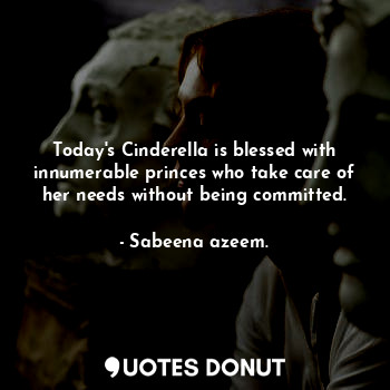  Today's Cinderella is blessed with innumerable princes who take care of her need... - Sabeena azeem. - Quotes Donut