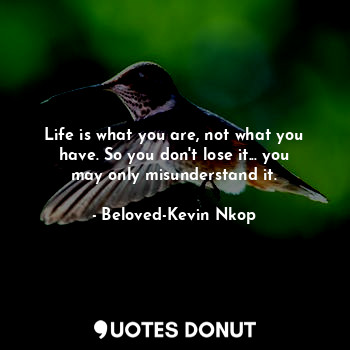  Life is what you are, not what you have. So you don't lose it... you may only mi... - Beloved-Kevin Nkop - Quotes Donut