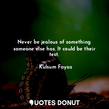  Never be jealous of something someone else has. It could be their test.... - Kulsum Fayaz - Quotes Donut