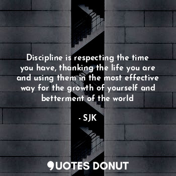 Discipline is respecting the time you have, thanking the life you are and using them in the most effective way for the growth of yourself and betterment of the world