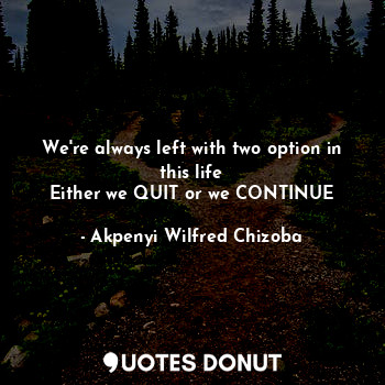  We're always left with two option in this life
Either we QUIT or we CONTINUE... - Akpenyi Wilfred Chizoba - Quotes Donut