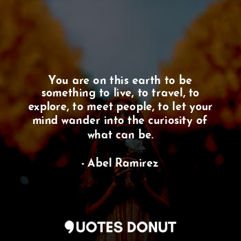 You are on this earth to be something to live, to travel, to explore, to meet people, to let your mind wander into the curiosity of what can be.