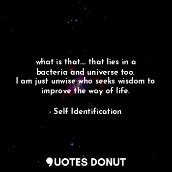  what is that.... that lies in a bacteria and universe too.
I am just unwise who ... - Self Identification - Quotes Donut