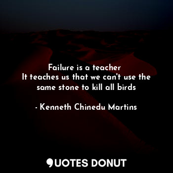 Failure is a teacher 
It teaches us that we can't use the same stone to kill all birds