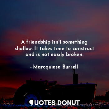  A friendship isn't something shallow. It takes time to construct and is not easi... - Marcquiese Burrell - Quotes Donut