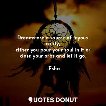  Dreams are a source of joyous entity,
either you pour your soul in it or close y... - Esha - Quotes Donut