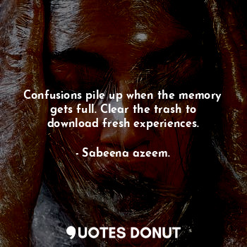  Confusions pile up when the memory gets full. Clear the trash to download fresh ... - Sabeena azeem. - Quotes Donut