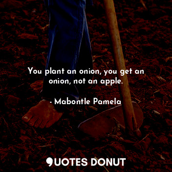 You plant an onion, you get an onion, not an apple.... - Mabontle Pamela - Quotes Donut