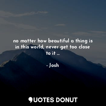  no matter how beautiful a thing is in this world, never get too close to it ...... - Josh - Quotes Donut