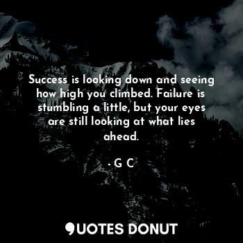 Success is looking down and seeing how high you climbed. Failure is stumbling a little, but your eyes are still looking at what lies ahead.