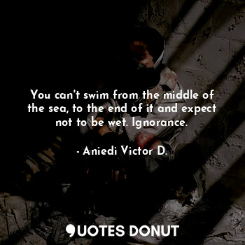  You can't swim from the middle of the sea, to the end of it and expect not to be... - Aniedi Victor D. - Quotes Donut
