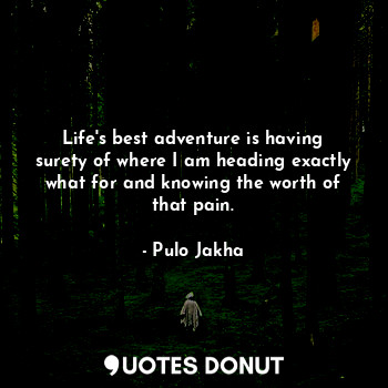 Life's best adventure is having surety of where I am heading exactly what for and knowing the worth of that pain.