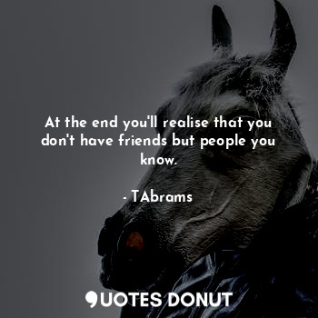  At the end you'll realise that you don't have friends but people you know.... - TAbrams - Quotes Donut