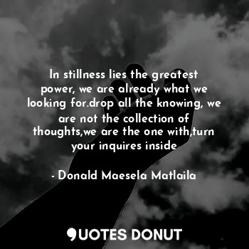  In stillness lies the greatest power, we are already what we looking for.drop al... - Donald Maesela Matlaila - Quotes Donut
