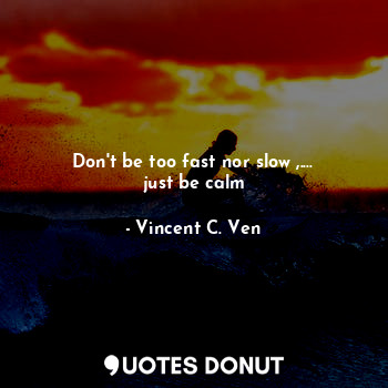  Don't be too fast nor slow ,.... just be calm... - Vincent C. Ven - Quotes Donut