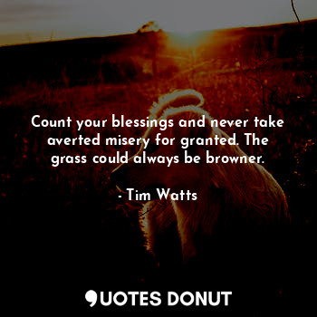  Count your blessings and never take averted misery for granted. The grass could ... - Tim Watts - Quotes Donut