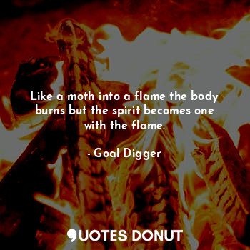  Like a moth into a flame the body burns but the spirit becomes one with the flam... - Goal Digger - Quotes Donut