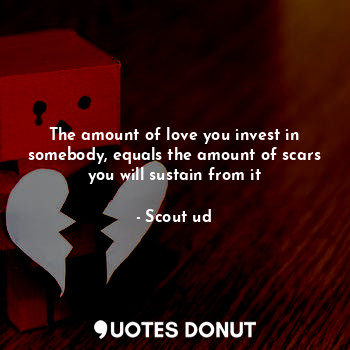  The amount of love you invest in somebody, equals the amount of scars you will s... - Scout ud - Quotes Donut