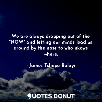  We are always dropping out of the "NOW" and letting our minds lead us around by ... - James Tshepo Baloyi - Quotes Donut