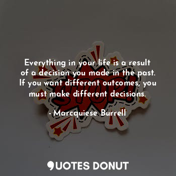 Everything in your life is a result of a decision you made in the past. If you want different outcomes, you must make different decisions.