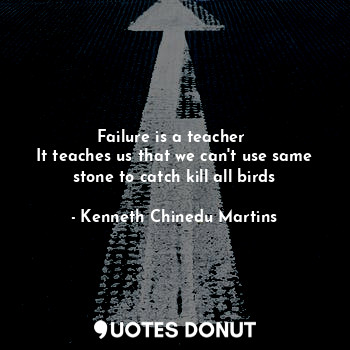  Failure is a teacher 
It teaches us that we can't use same stone to catch kill a... - Kenneth Chinedu Martins - Quotes Donut