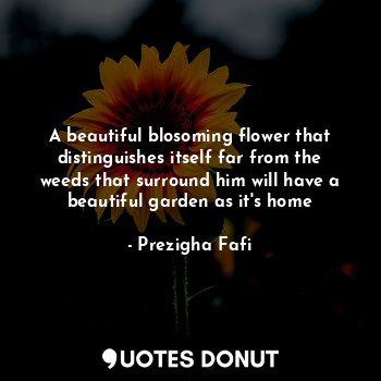 A beautiful blosoming flower that distinguishes itself far from the weeds that surround him will have a beautiful garden as it's home