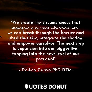 "We create the circumstances that maintain a current vibration until we can break through the barrier and shed that skin, integrate the shadow and empower ourselves. The next step is expansion into our bigger life, tapping into the next level of our potential"