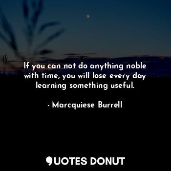 If you can not do anything noble with time, you will lose every day learning something useful.