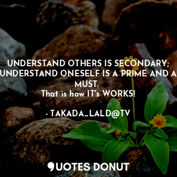 UNDERSTAND OTHERS IS SECONDARY;
UNDERSTAND ONESELF IS A PRIME AND A MUST. 
That is how IT's WORKS!
