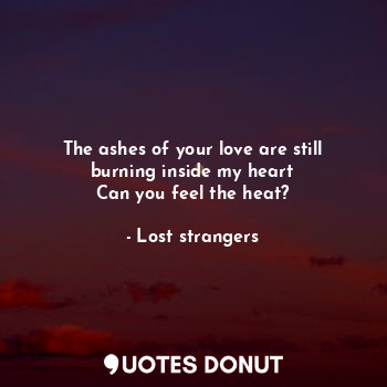  The ashes of your love are still burning inside my heart
Can you feel the heat?... - Lost strangers - Quotes Donut