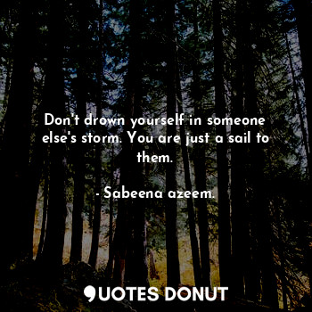  Don't drown yourself in someone else's storm. You are just a sail to them.... - Sabeena azeem. - Quotes Donut