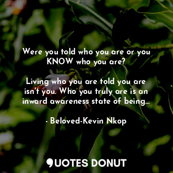  Were you told who you are or you KNOW who you are?

Living who you are told you ... - Beloved-Kevin Nkop - Quotes Donut