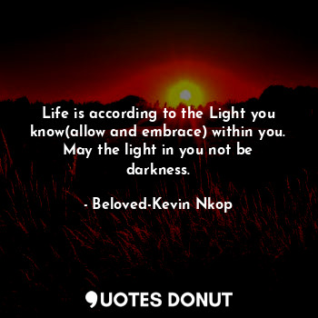 Life is according to the Light you know(allow and embrace) within you. May the light in you not be darkness.