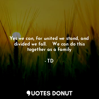 Yes we can, for united we stand, and divided we fall.    We can do this together as a family