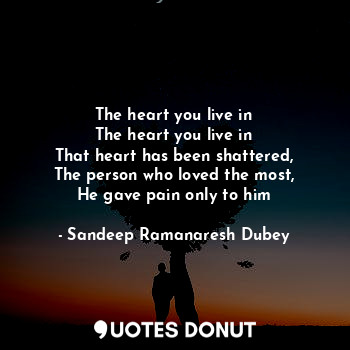  The heart you live in
The heart you live in
That heart has been shattered,
The p... - Sandeep Ramanaresh Dubey - Quotes Donut