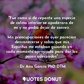  "Fue como si de repente una especie de calma interior se apoderara de mí y no po... - Dr Ana García PhD DTM. - Quotes Donut