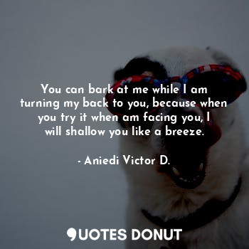  You can bark at me while I am turning my back to you, because when you try it wh... - Aniedi Victor D. - Quotes Donut