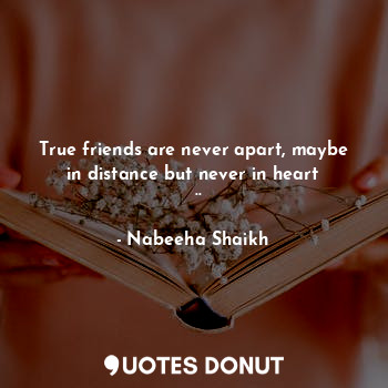  True friends are never apart, maybe in distance but never in heart ❤️..... - Nabeeha Shaikh - Quotes Donut