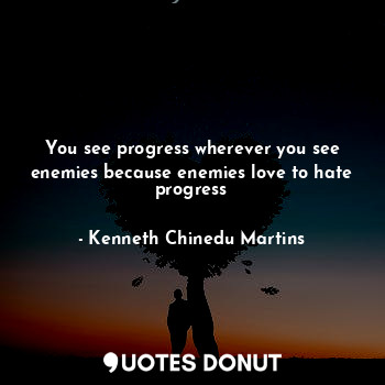 You see progress wherever you see enemies because enemies love to hate progress... - Kenneth Chinedu Martins - Quotes Donut